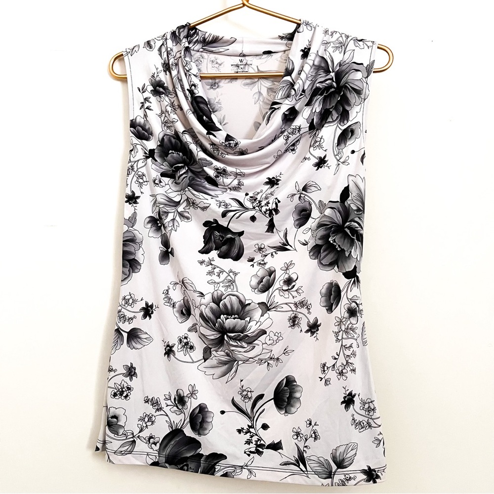 Worthington blouse size small white with black flowers